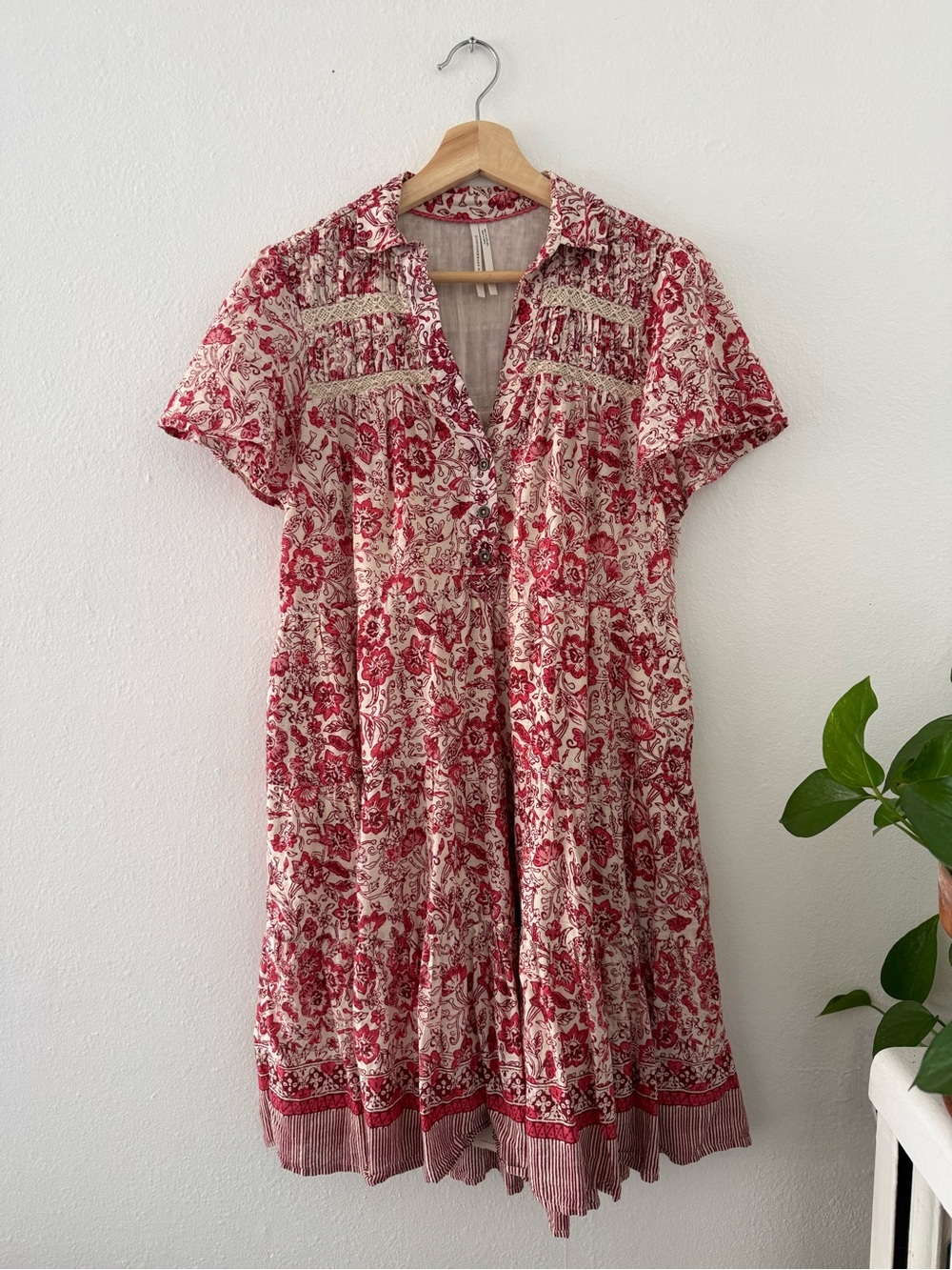 Anthropologie Red and Cream Floral Midi Dress